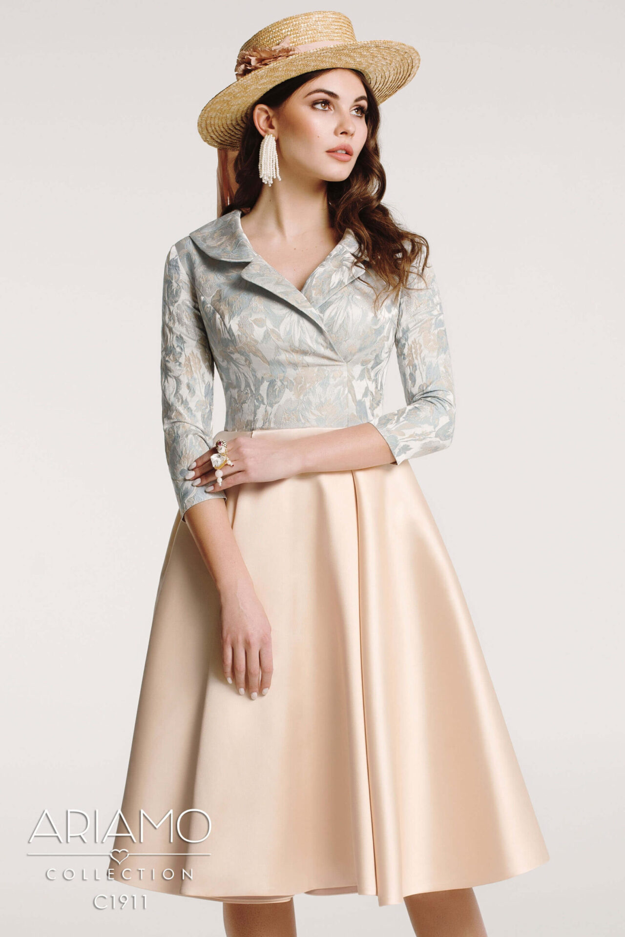 Mikado evening dress with jacquard C1911 | Ariamo Bridal
