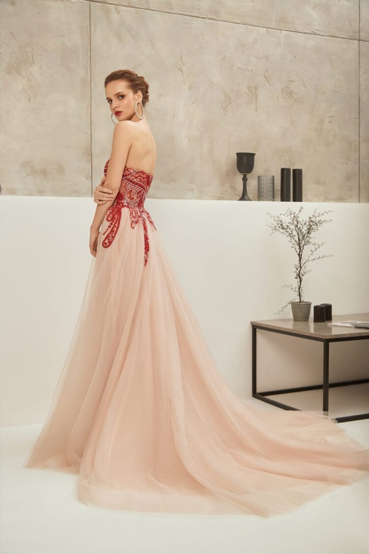 Red-Nude Tulle Evening Dress E2107 buy