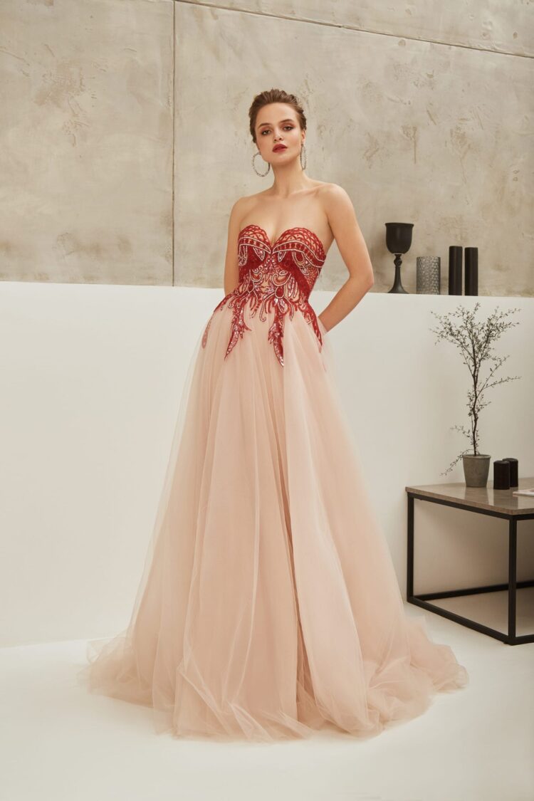 Red-Nude Tulle Evening Dress E2107