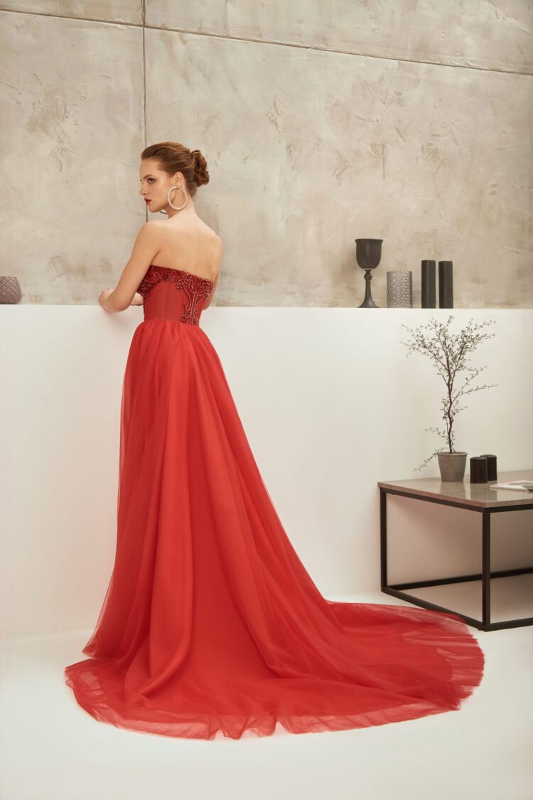 Red Tulle Evening Dress With Embroidery E2112 buy