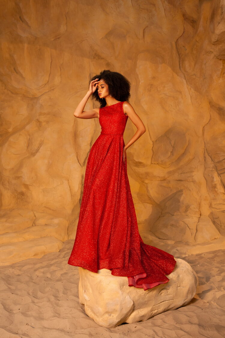 Red Glitter Evening Dress E2206