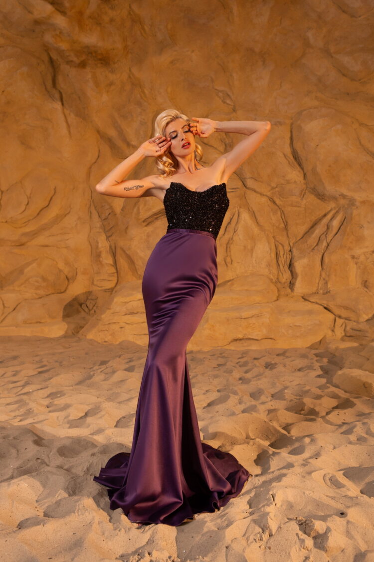 Black And Purple Satin Evening Dress E2208