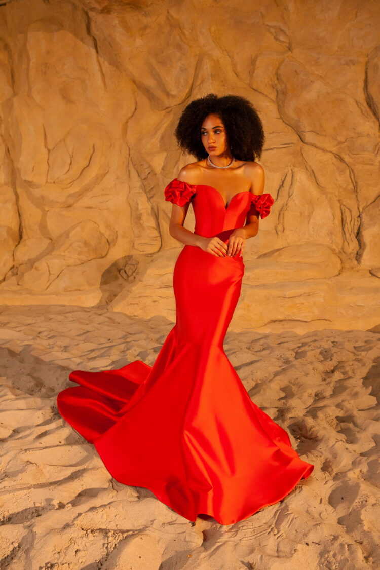 Red Mikado Evening Dress E2209