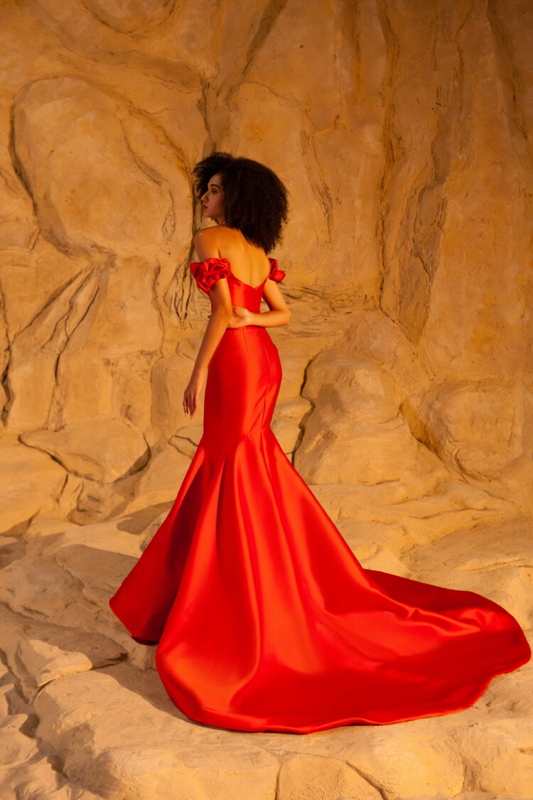 Red Mikado Evening Dress E2209 price