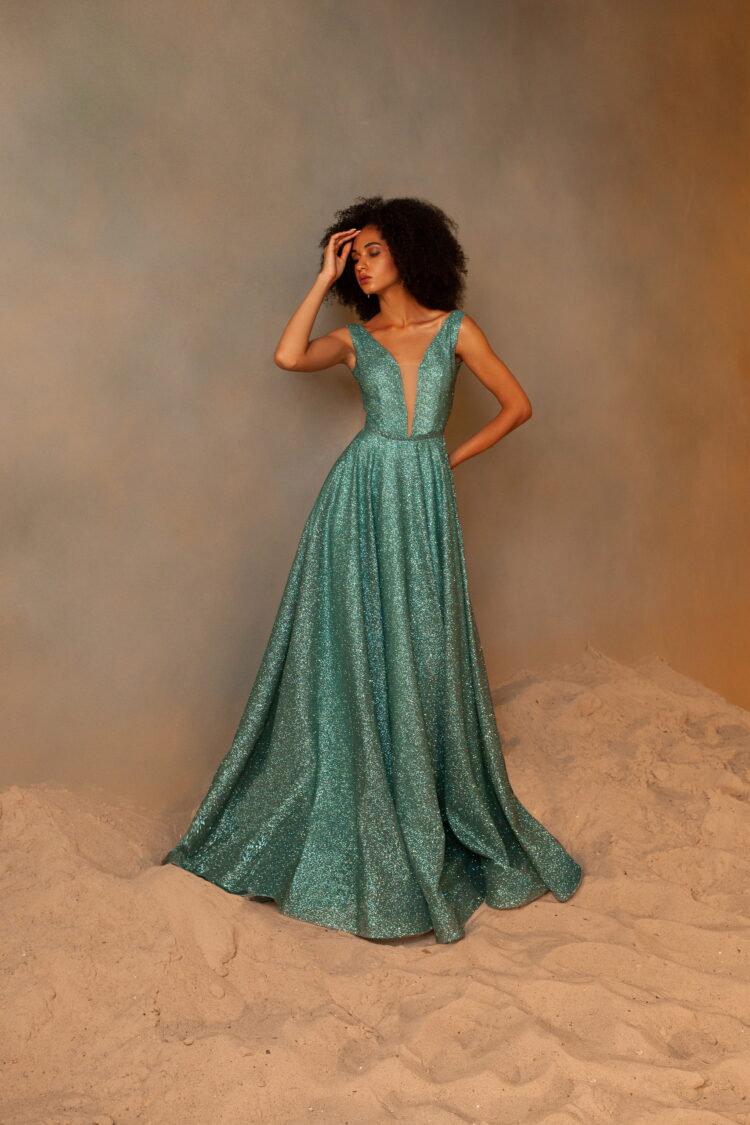 Aqua Glitter Evening Dress E2213