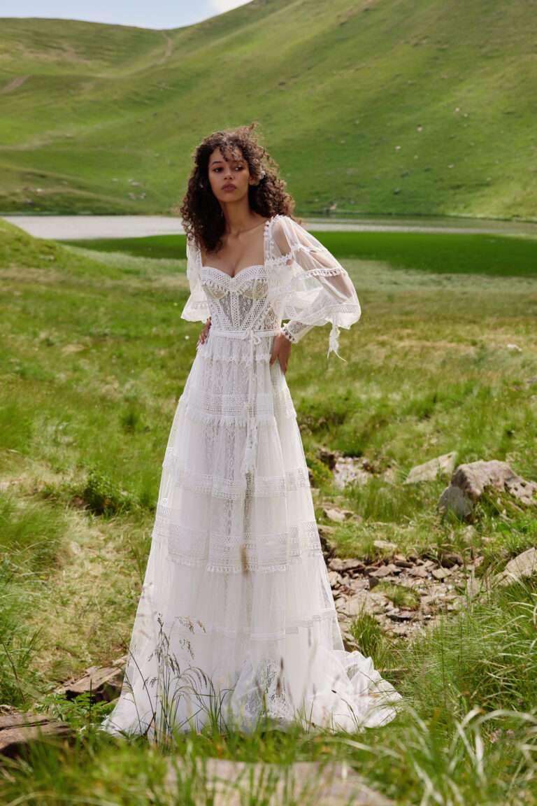 Olive Lace Tulle A-line Wedding Dress | Ariamo Boho