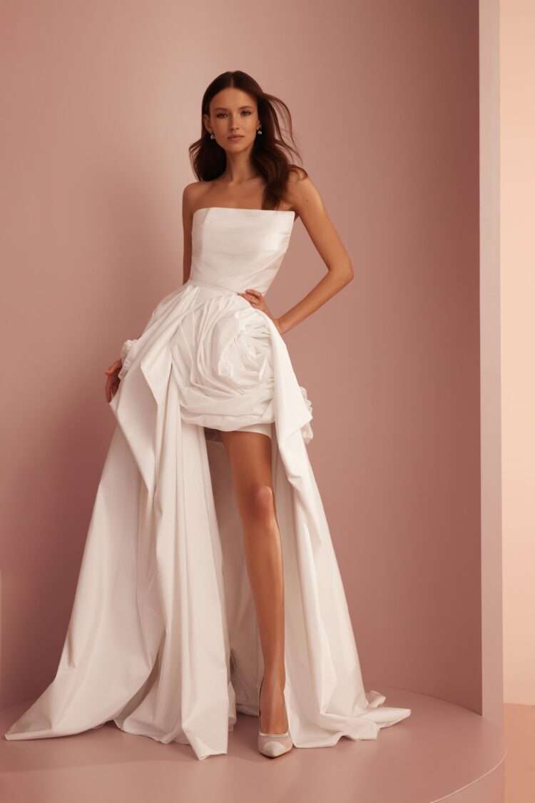 Short Taffeta Wedding Dress With Train L405 buy dress