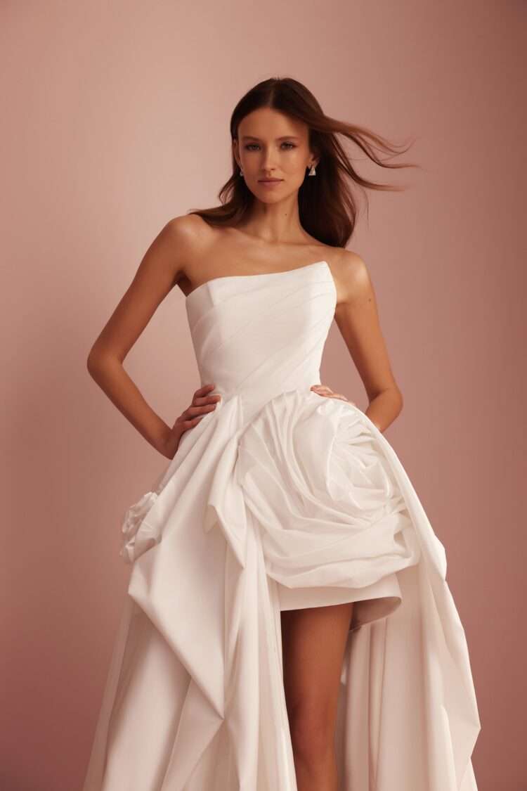 Short Taffeta Wedding Dress With Train L405 price dress