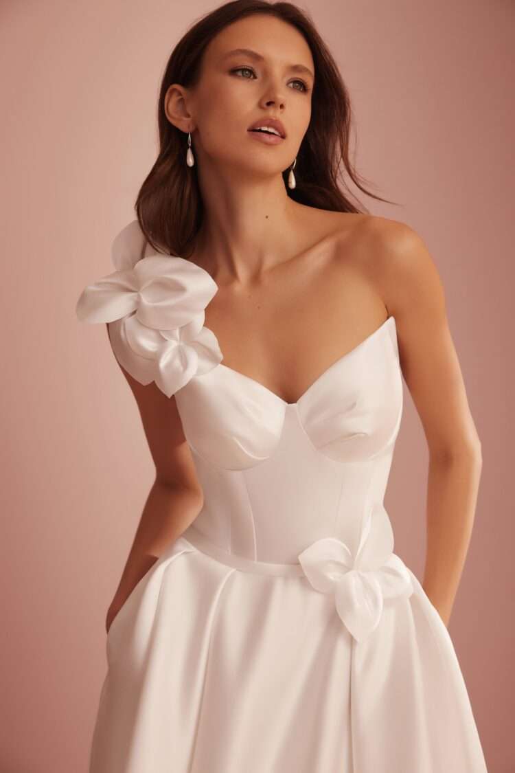 Satin Wedding Dress With Flower Decor L411 price dress