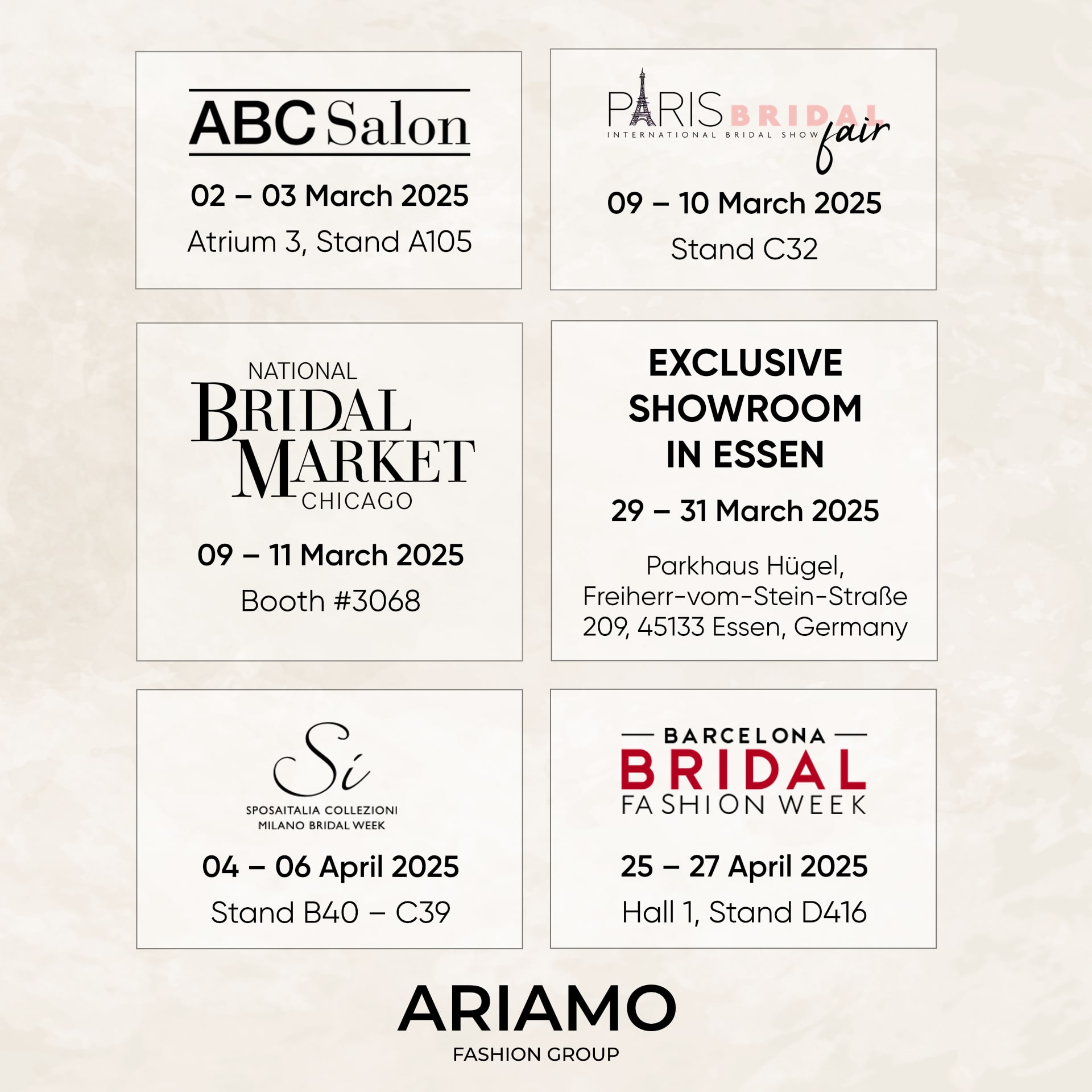 Meet Us At The Biggest Spring Bridal Fairs In Europe And The Usa!